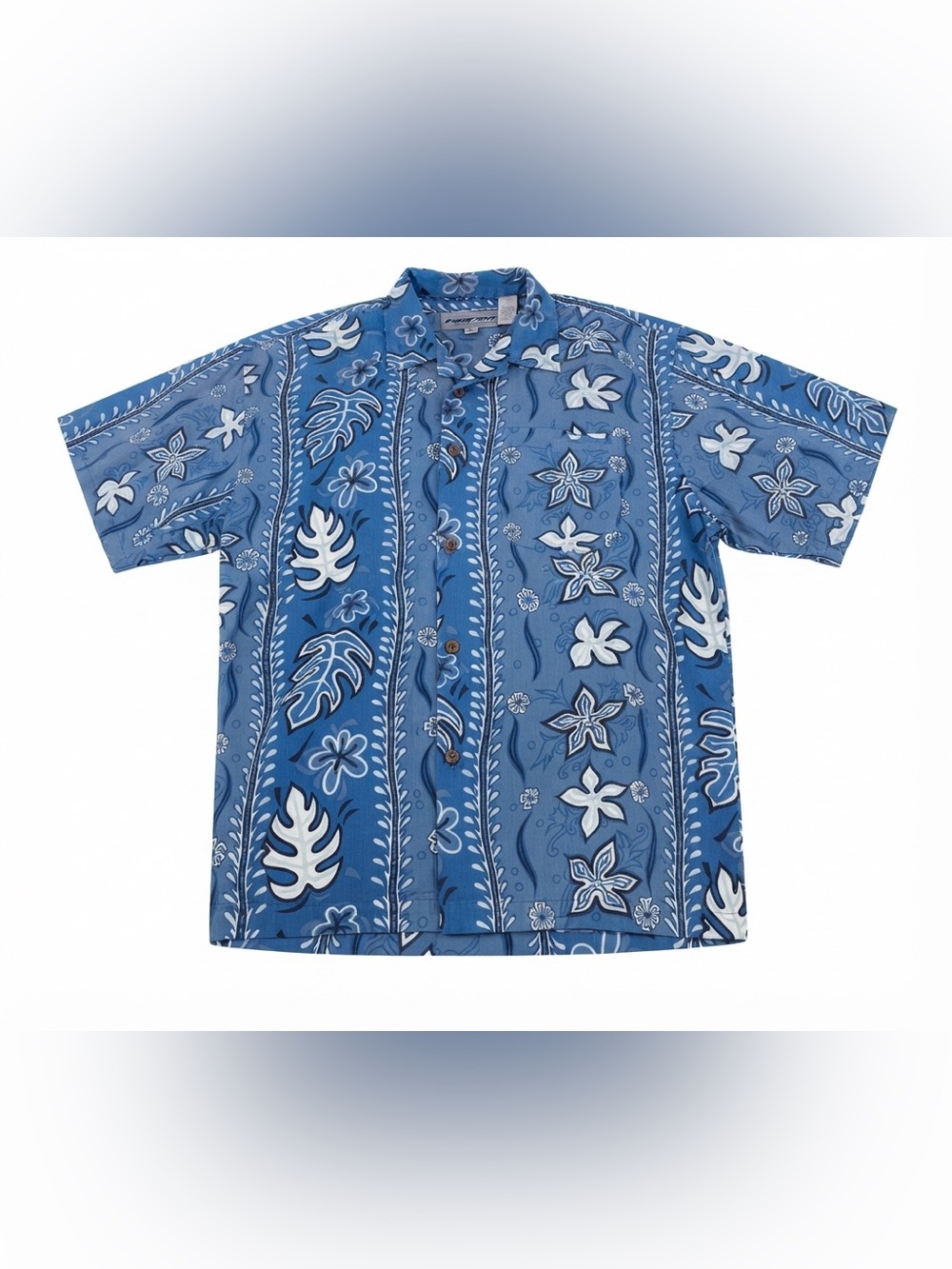 Point Zero Mens XL Blue Floral Hawaiian Shirt 100% Cotton Short Sleeve Beach Top